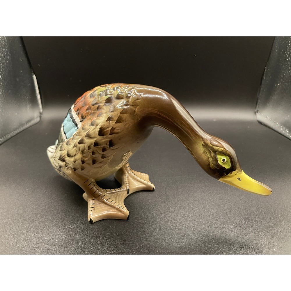 Vintage Ceramic Mallard Duck Figurine Hand Painted Bird Statue 9.5 Inch